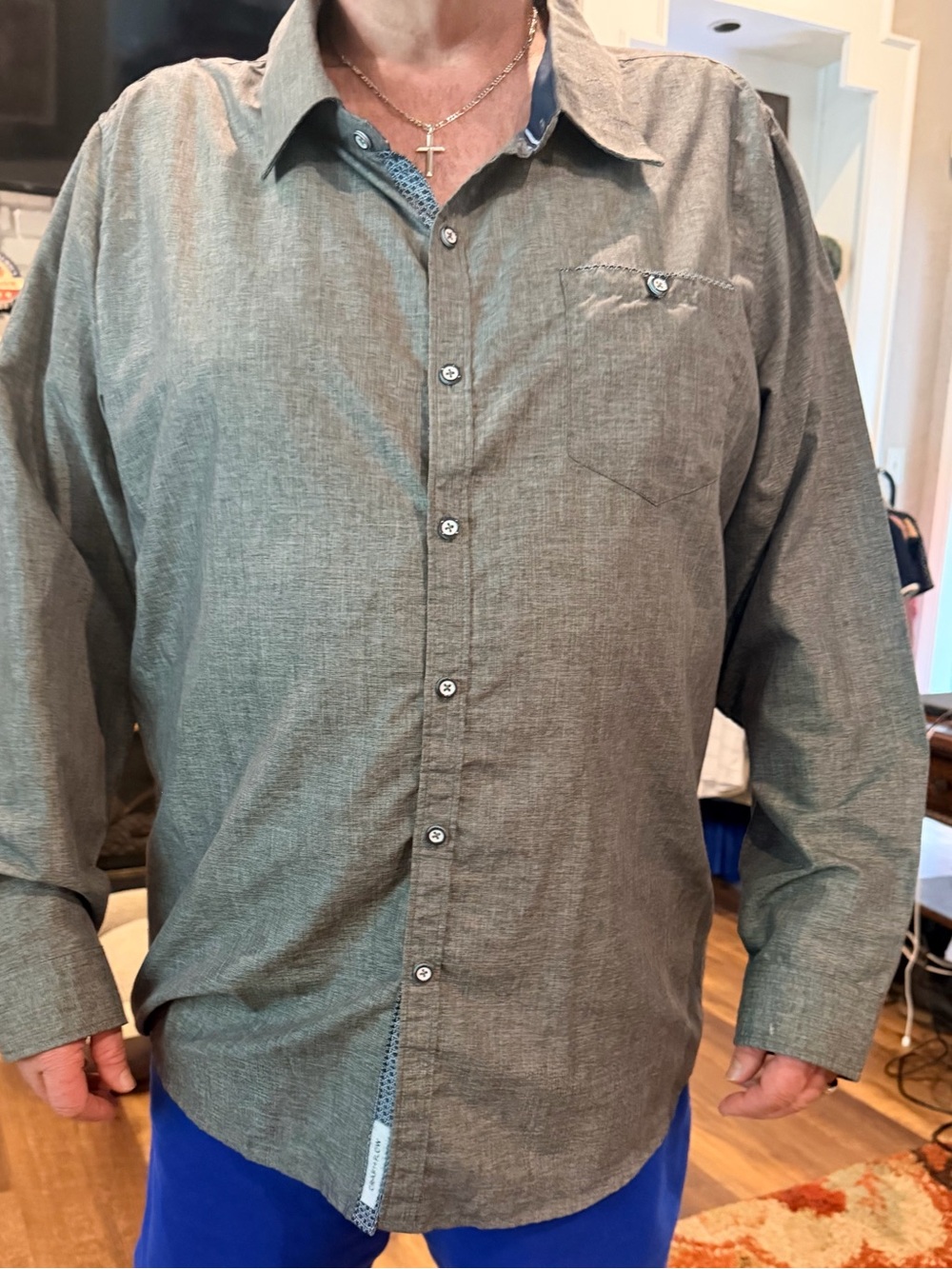 Men's Long-Sleeve Button-Up Shirt in Gray XXL